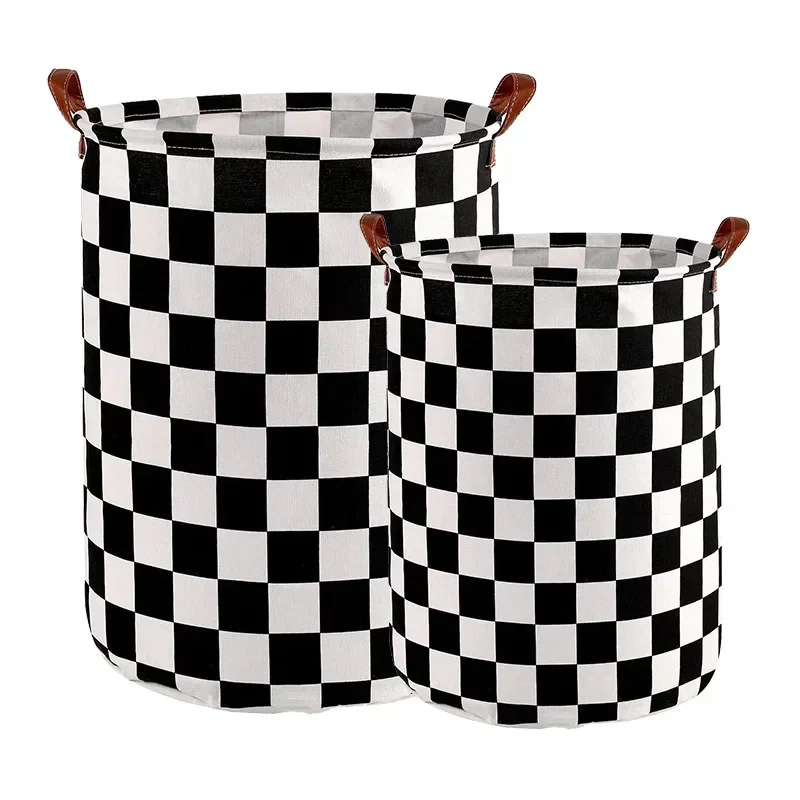

Leather Handle Dirty Clothes Basket Folding Fabric Cotton and Linen Dirty Clothes Basket Bedroom Storage Basket Children's