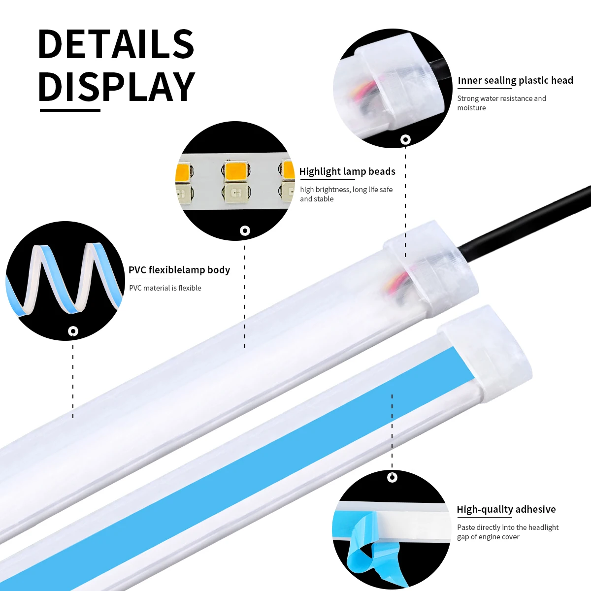 Feux diurnes de voiture, bande flexible, clignotants, feux de freinage, feux de sauna automatiques DRL, lampes décoratives, escales, 2 pièces