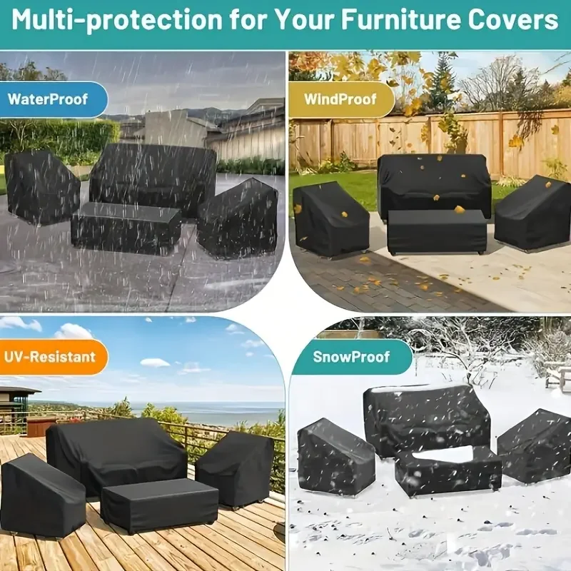 4pcs/Set Patio Furniture Covers, Heavy Duty Waterproof Outdoor Furniture Covers, Rattan Outdoor Furniture Windproof