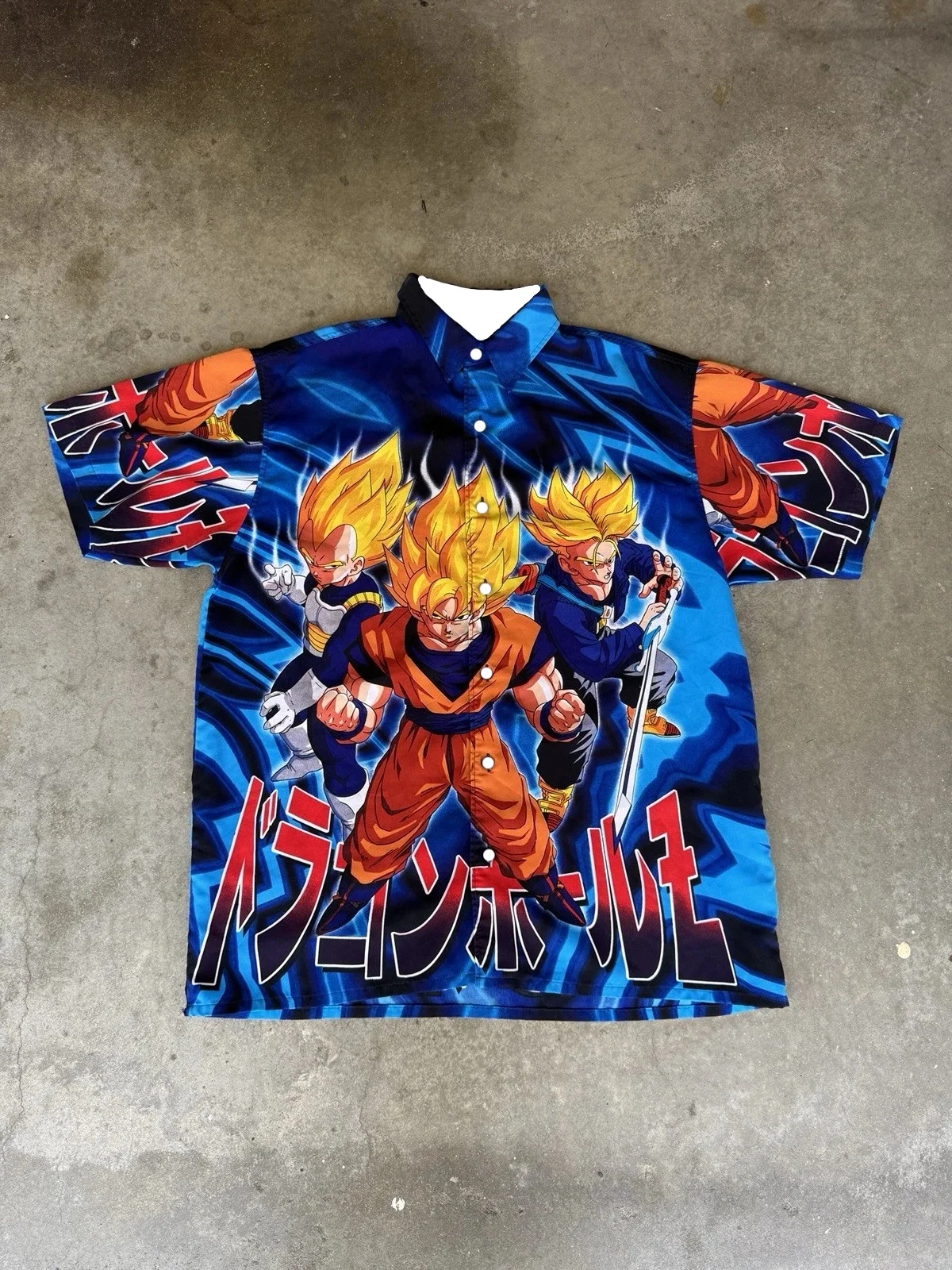 Vintage 2001 Dragon Ball Z Button-Up-Hemd Vegeta Goku Anime Y2K Oversized-Shirt Streetwear Harajuku Kurzarm-Sommerbluse