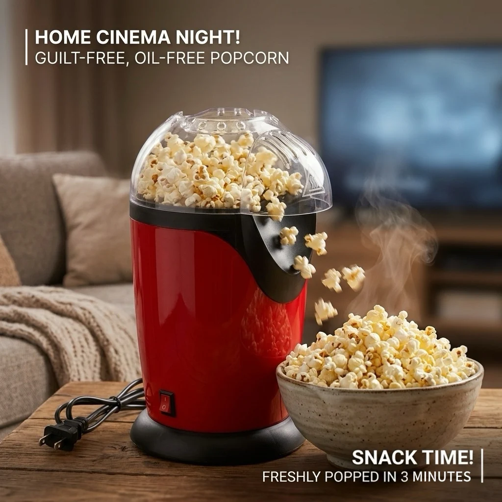 Garden Party Popcorn Machine Electric Hot Air Popping Maker for Summer BBQ Family Gathering Kids DIY Snack 110V 220V US EU Plug
