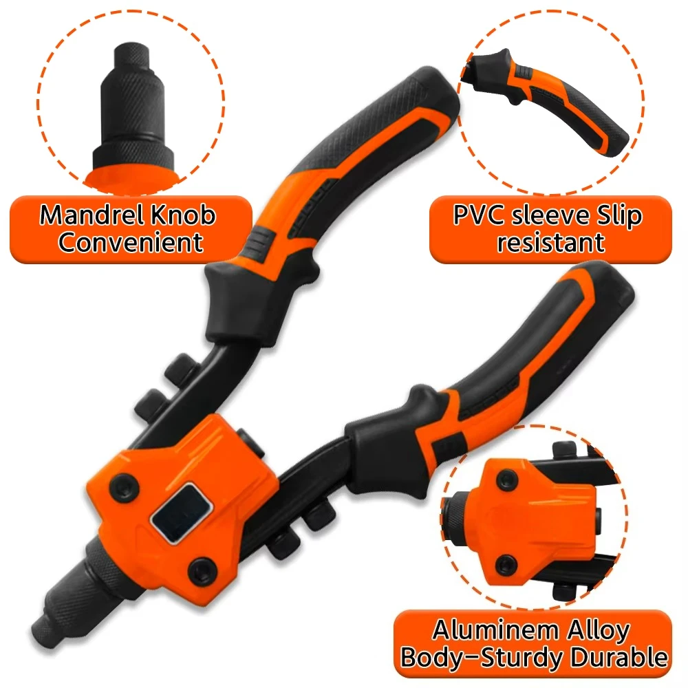 2.4/3.2/4.0/4.8/6.4 Multi-Specification Riveting, Ergonomic Design Manual Blind Rivet Gun, Home Professional Cordless Rivet Gun