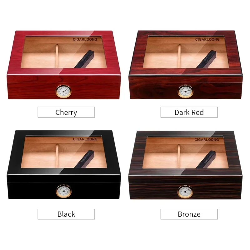 Cigar Case with Built-in Hygrometer Humidifier Holds 35 Cigars Piano Lacquer Cigar Case