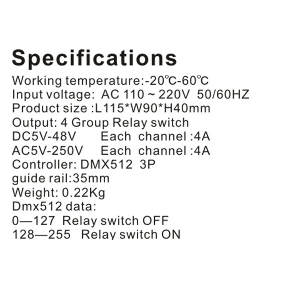 4 Channels 4 Wahy DMX512 Relay Switch DMX Relay Controller AC110-220V Input With Rail Housing Relay for LED Light Controller