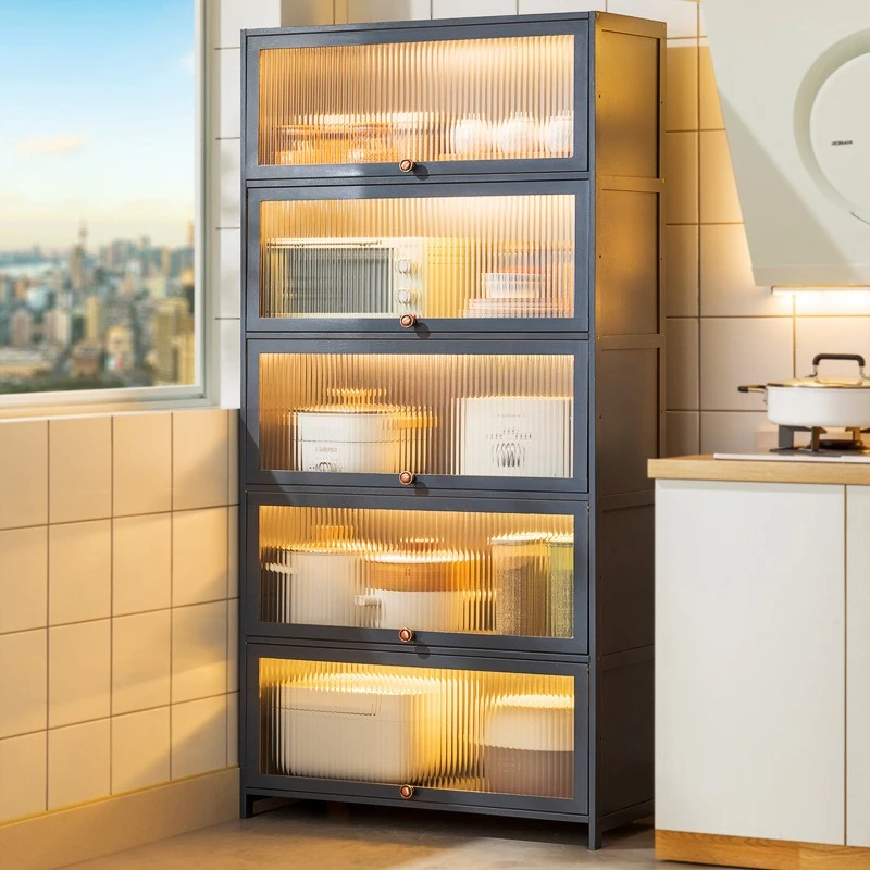 

Kitchen rack Floor-to-ceiling multi-layer storage cabinet Multifunctional turning door bowl