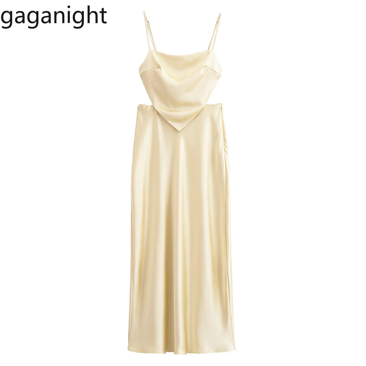 

Gaganight 2025 модное женское нишевое дизайнерское летнее новое европейско-американское стильное шелковое платье с прямым вырезом и подтяжками на талии