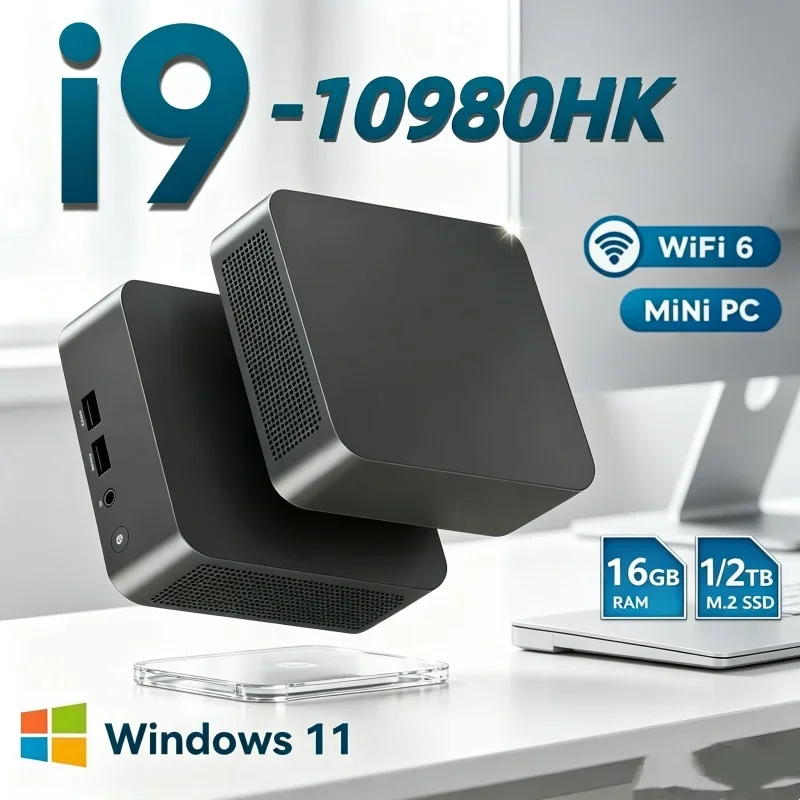 Mighty Core I9 10980HK Portable Mini PC, WiFi6 BT5.2, Dual Gigabit Ports, 4K Multi Display Compact Host for Office Daily