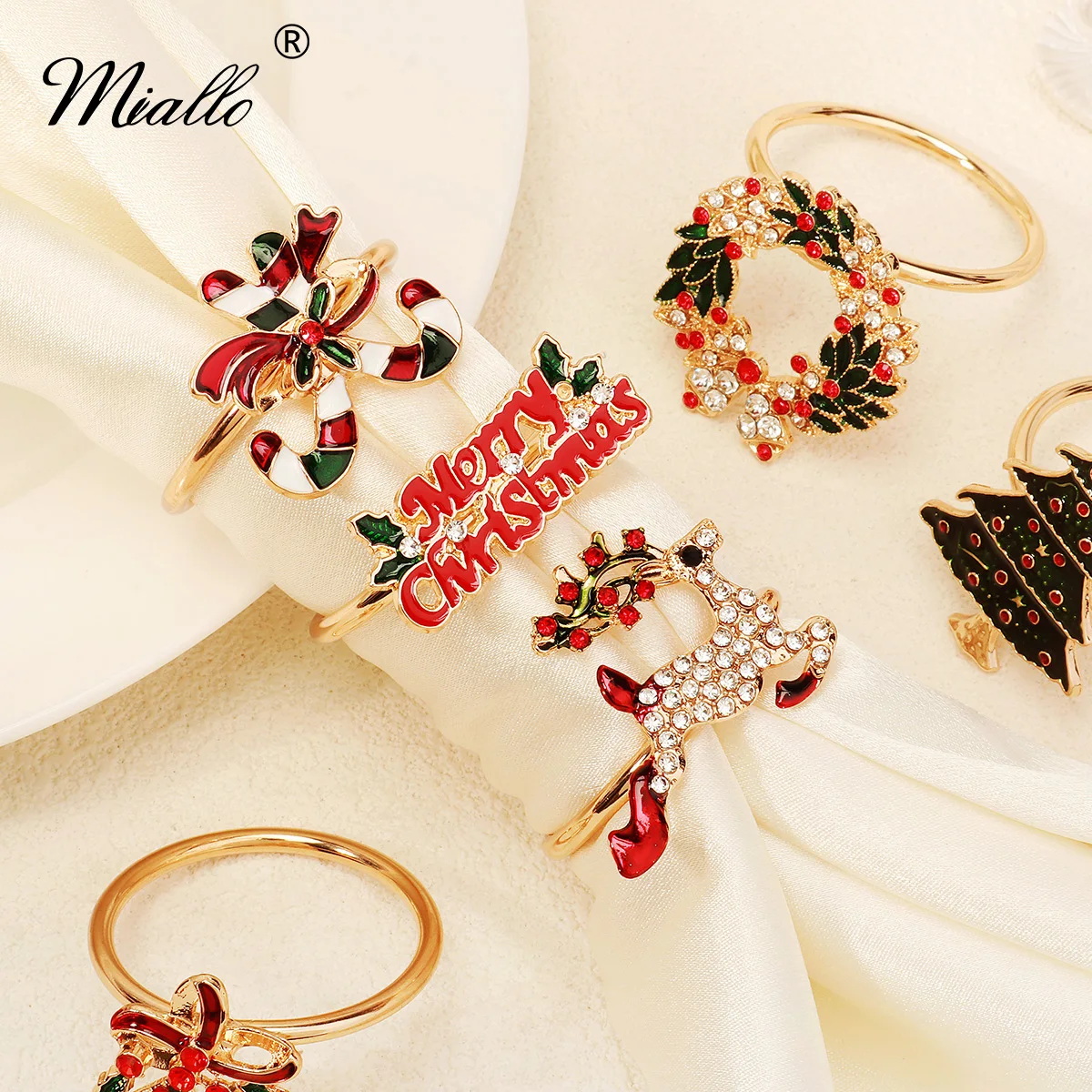 

Miallo 6PK Small Christmas Napkin Clasp Set Gold Luxury Party Exquisite Tableware Jewelry Decoration Premium Gifts For Friends