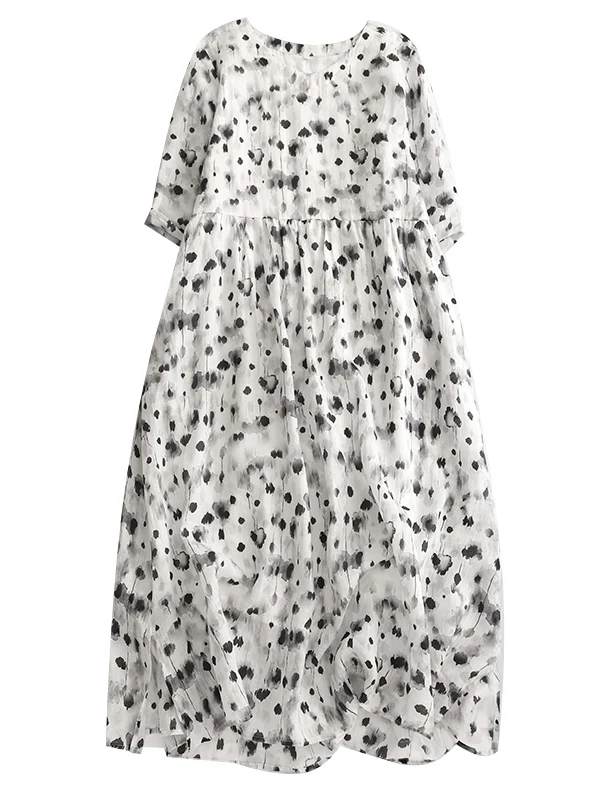 Artystyczny nadruk na lnianej tkaninie, długa sukienka w kształcie litery A, Dr ort Sve, damska, plus size, do kolan, wyszczuplająca, uniwersalna, do pracy, elegancka.