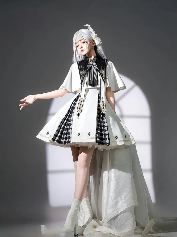 

Sweet Gothic black and white halter dress set