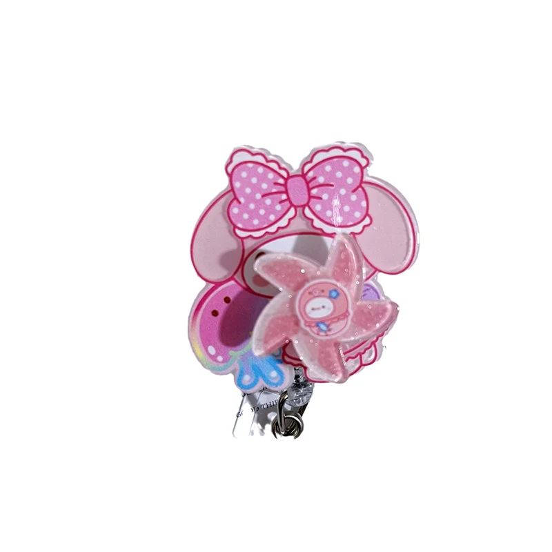 Sanrios Cartoon Badge Reel Mymelody Pochacco Kuromi HelloKittys Clip per carte d'identità retrattili per badge da infermiera Clip per carte di lavoro