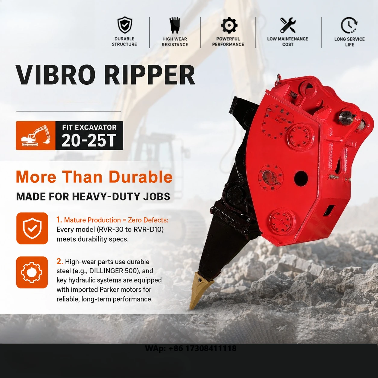 Vibro Ripper RVR30 20-25T Excavator Fitted High-Frequency Rippers Efficient and Durable for Mining
