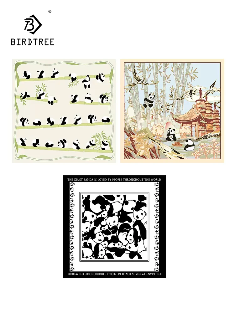 

Элегантный шарф Birdtree из 100% шелка тутового шелкопряда для женщин, Забавный принт, подарки для мам, милый модный квадратный шарф, весна A42843QC