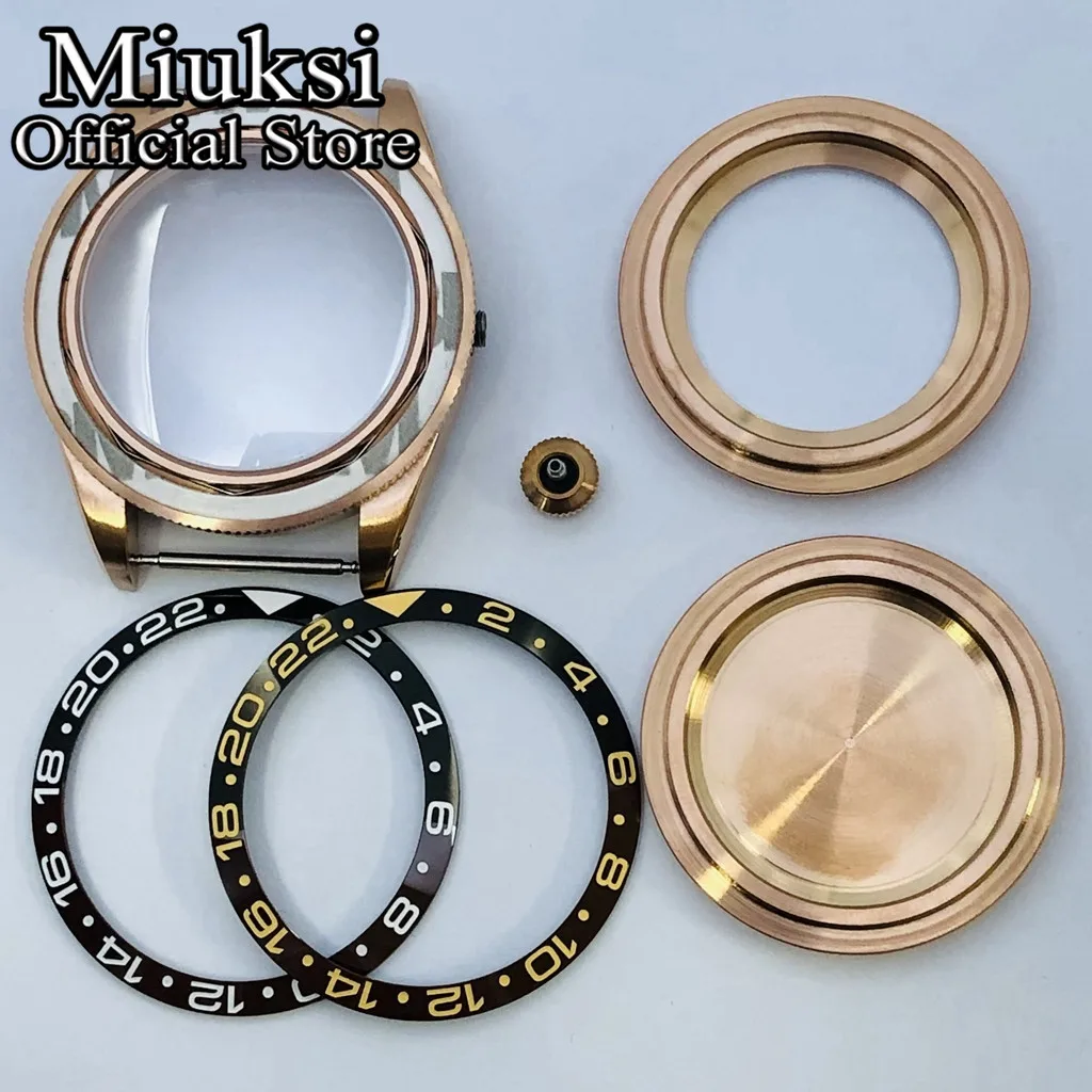 Miuksi 39mm rose gold sterile watch case domed sapphire glass fit NH35 NH36 NH34 ETA2824 2836 movement