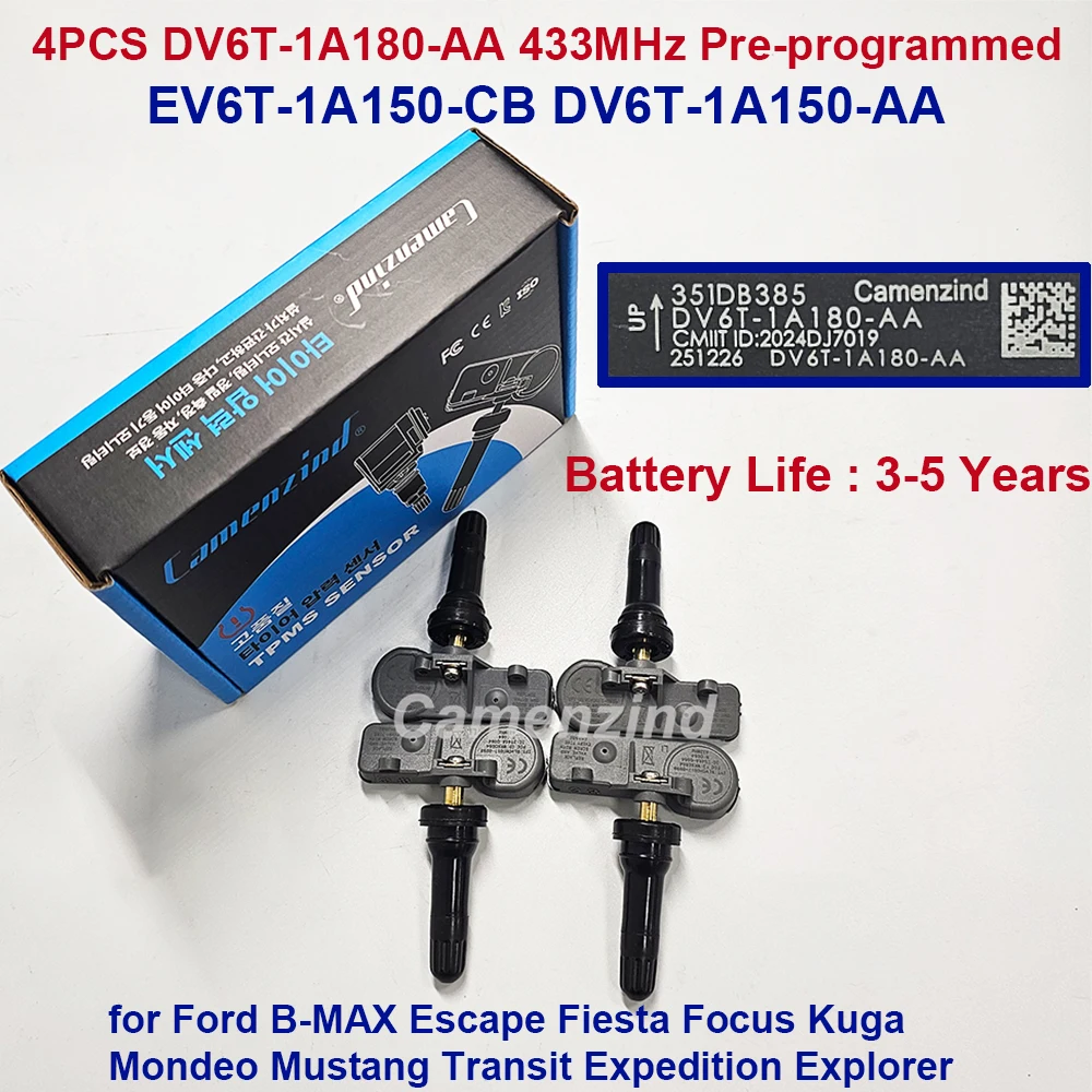 4 Peças de Sensor TPMS 433MHz DV6T1A180AA EV6T1A150CB DV6T1A150AA DV6T-1A180-AA para Ford B-MAX Escape Fiesta Focus Kuga Mondeo Mustang