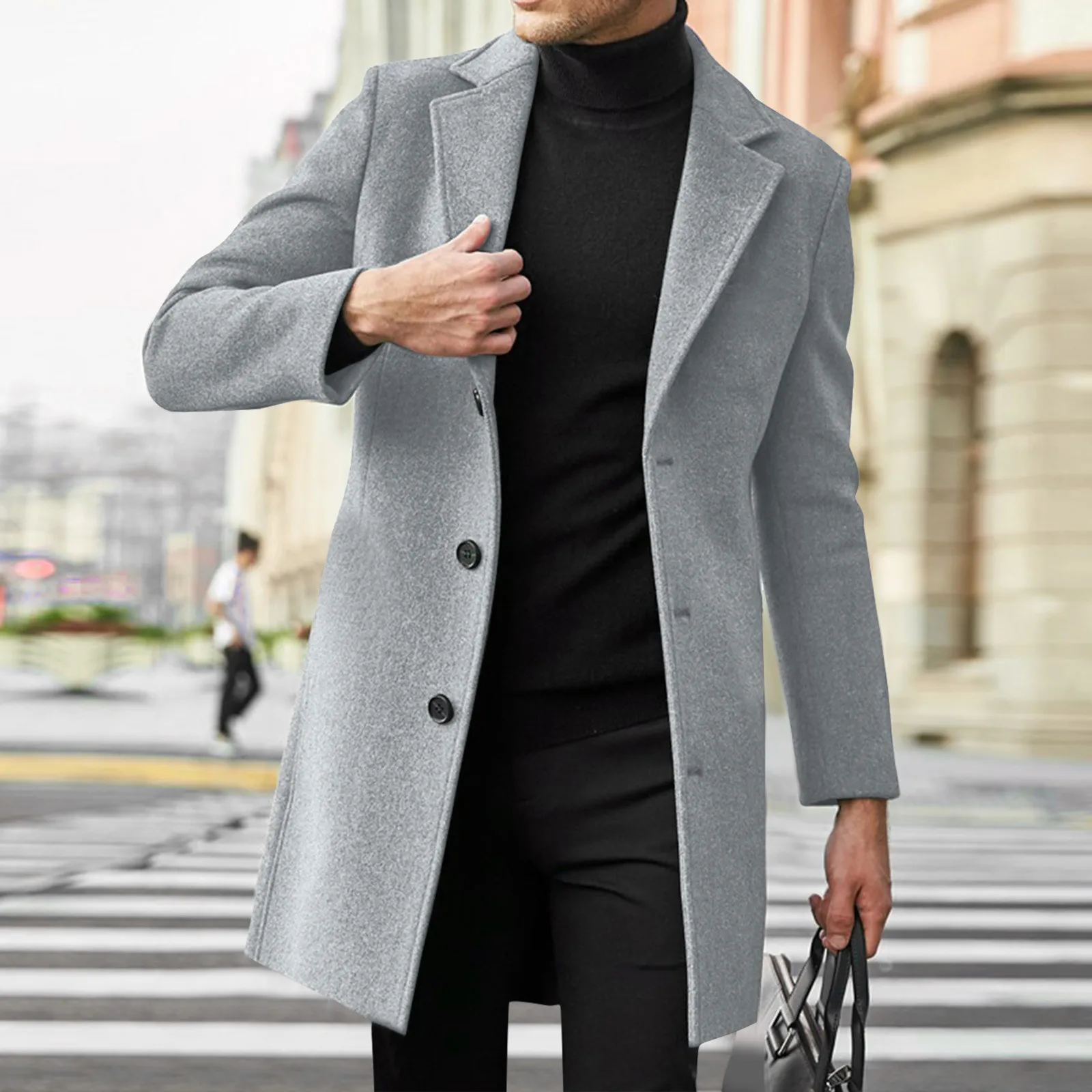 Men's Slim Fitting Winter Coats Lapel Long Sleeve Padded Leather Vintage Thicken Coats Sheepskin Solid Color Mid Length Coat