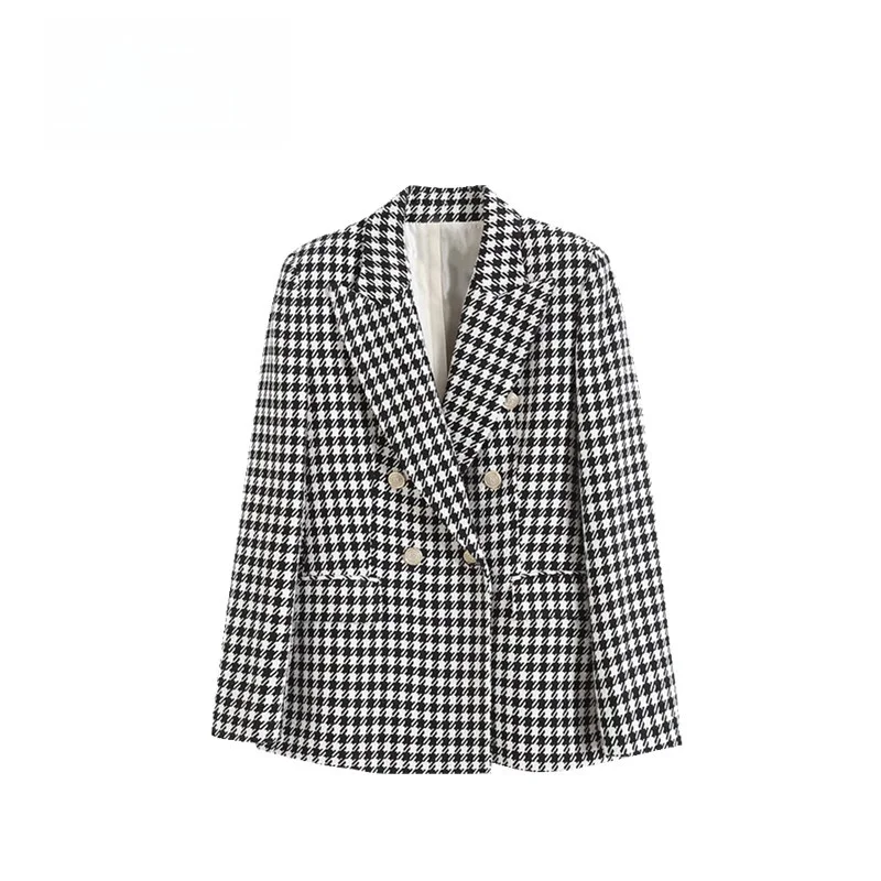 

Spring New Women's Plaid Double Breasted Suit Jaet 25-29 Years Old Commute Sle Long Sve Regular Length Outerwear