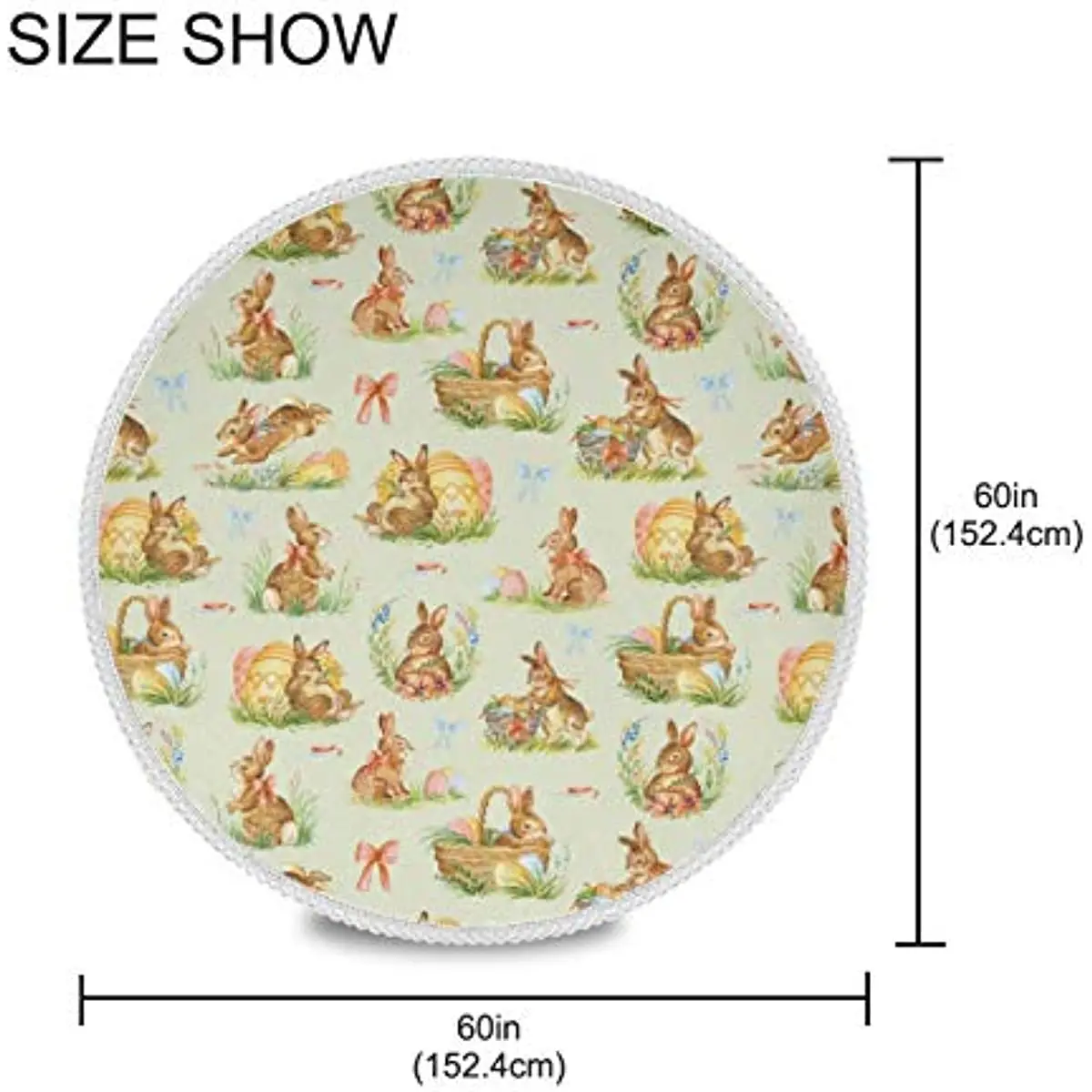 Easter Bunny Eggs Round Tablecloth Washable Polyester Tabletop Runner for Kitchen Party Picnic Dining Decor 60 inch