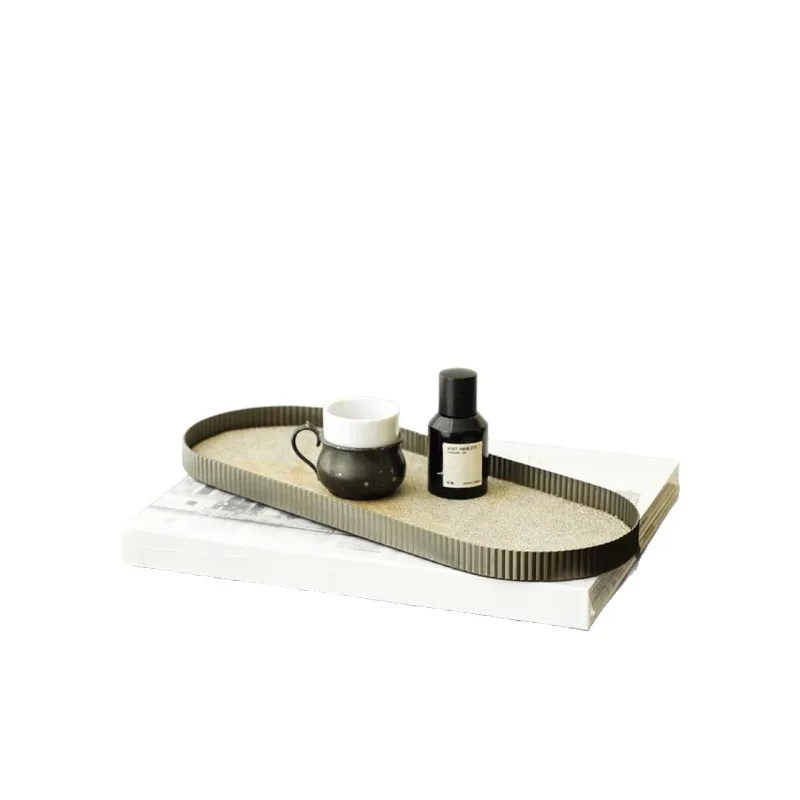 Light luxury metal horsehair tray, living room coffee table desktop storage tray soft decoration pendulum