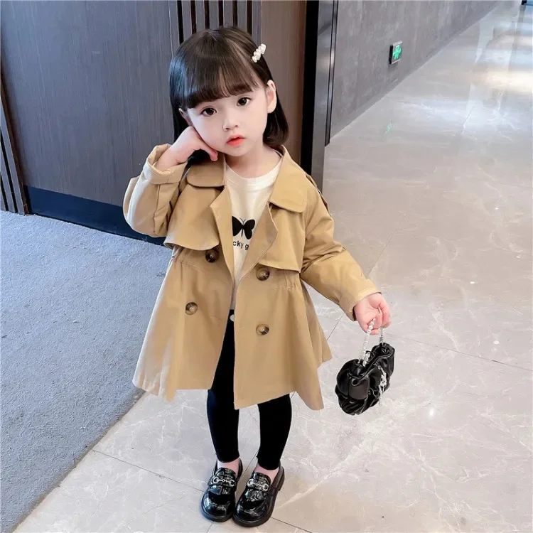 

New England Style Spring Autumn Cotton Girl Toddler Trench Kids Windbreaker Fashion Little Girl Double Breasted Jacket Outfits