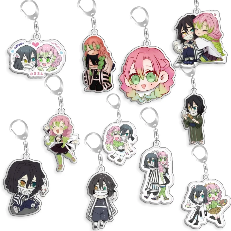 Llavero de Acrílico con Diseño de Anime de Demon Slayer, Mitsuri Kanroji, Obanai Iguro, Hecho a Mano, Regalo, 5cm