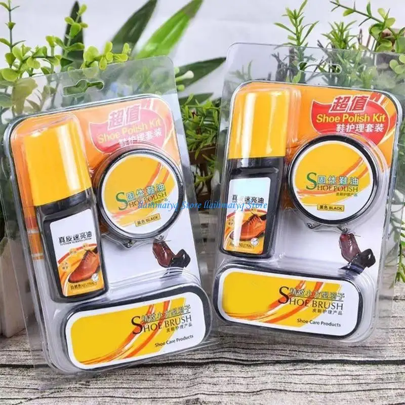 

573B Liquid Shoe Polish Balm and Brush Set Universal Conditioning Pastes Leather Boot Cleaner For Footwear Bag Maintenance