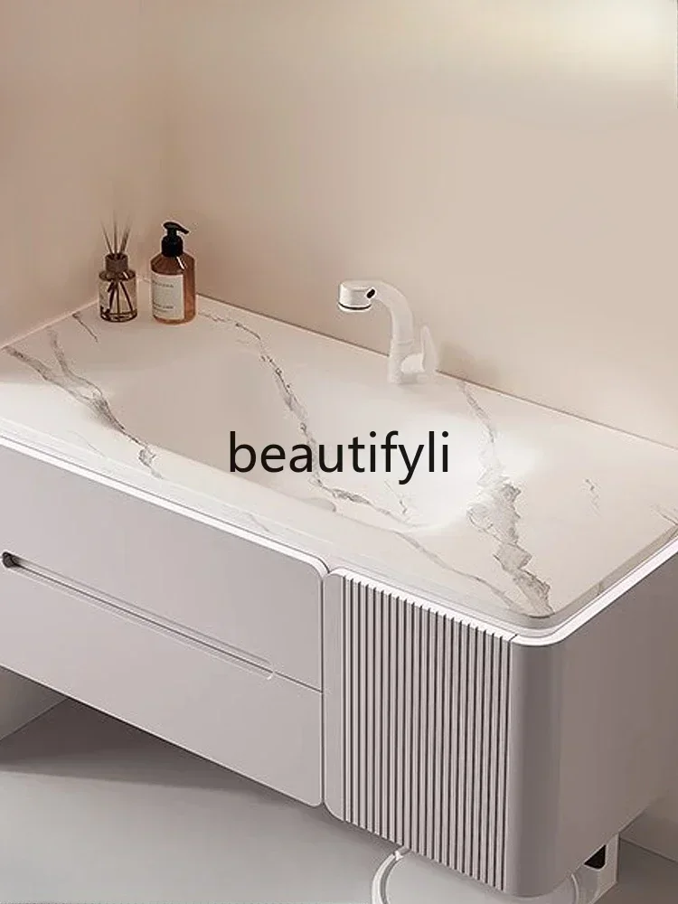 

New Rock slab hot bending integrated basin countertop home improvement washbasin bathroom cabinet washbasin washbasin