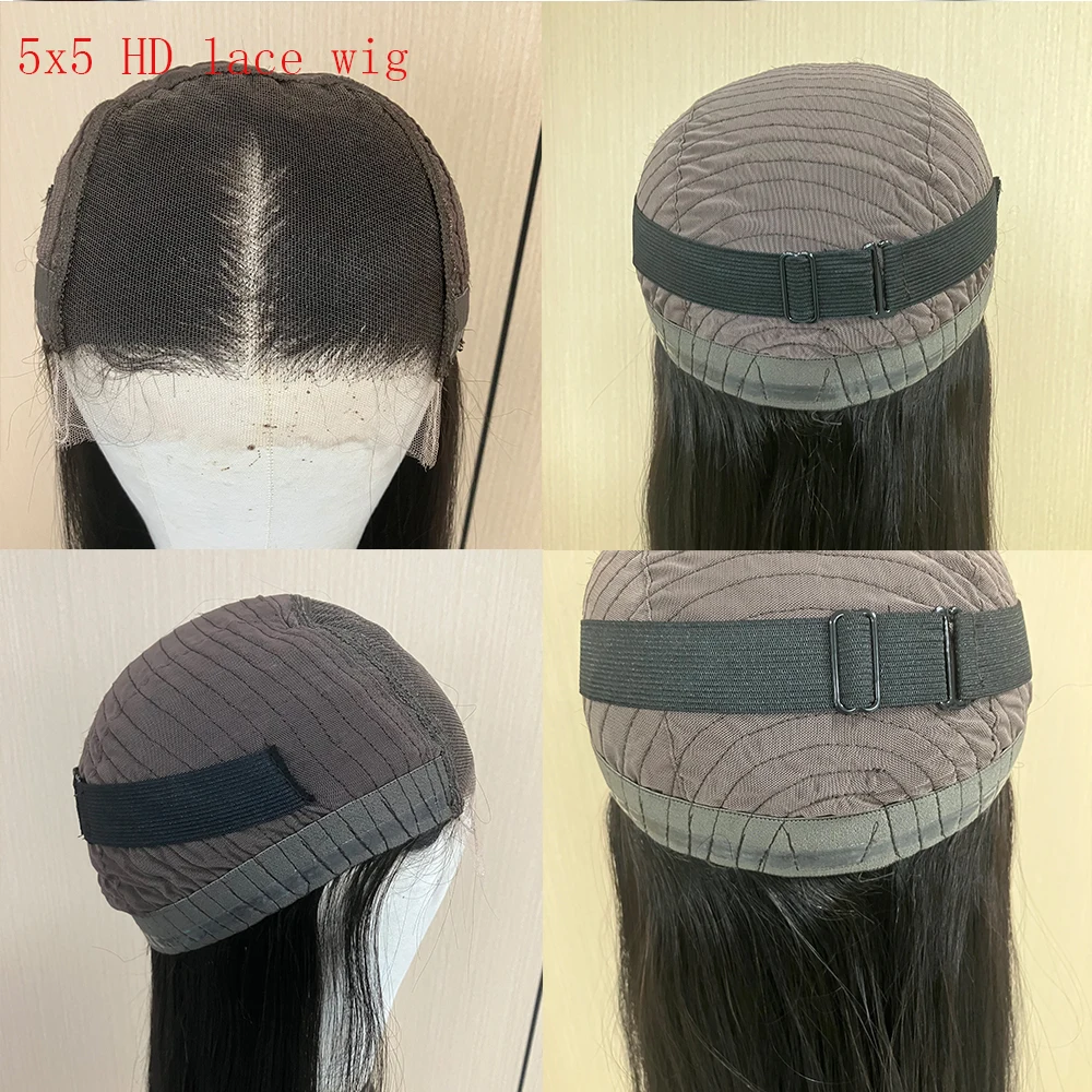 Glueless 5x5 HD Lace Closure Human Hair Wigs with Baby Hair Jet Black Color for Women Bone Straight Full Lace Wig 360 Frontal Wi