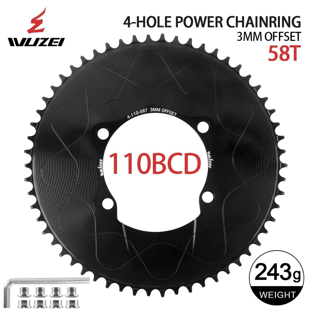 WUZEI 110BCD Rennrad Kettenblatt 8 9 10 11 12S Fahrrad Kettenblatt 40T 48T 58T Schmales breites Kettenrad für Shimano R7000 R8000 R9100