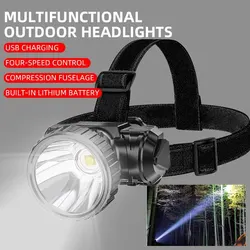 LED Strong Light Five Headed Outdoor Waterproof Fishing Light USB Rechargeable Ultra Bright Head Mounted Flashlight