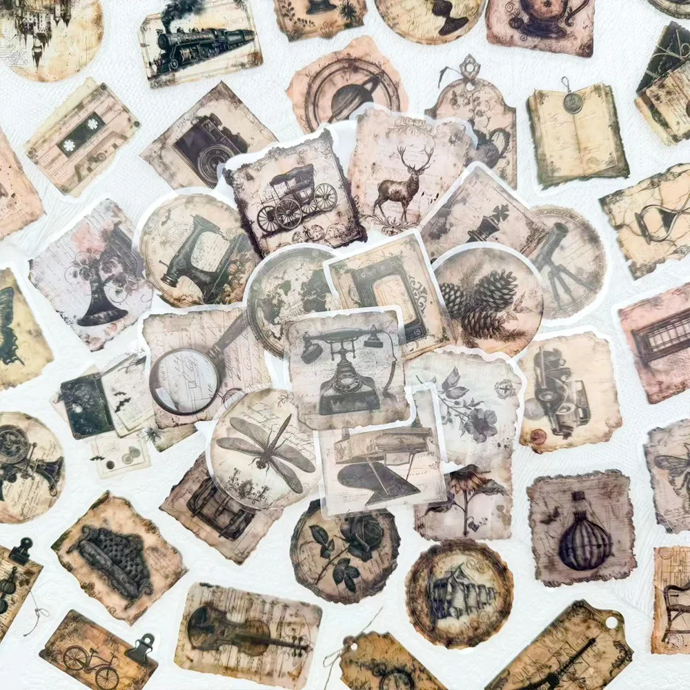 50 stücke Vintage Label PET Aufkleber Aufkleber Für Telefon Laptop Sammelalbum Gitarre DIY Ästhetische Transparente Aufkleber Kreative Geschenke