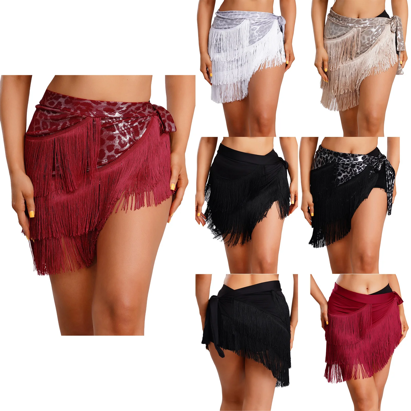 Damska chusta na biodra do tańca brzucha, łańcuszek na talię, warstwowa spódnica z frędzlami, jednolity kolor, sznurowana spódnica na talię, owijka na biodra do tańca cza-cza, salsy, tanga.
