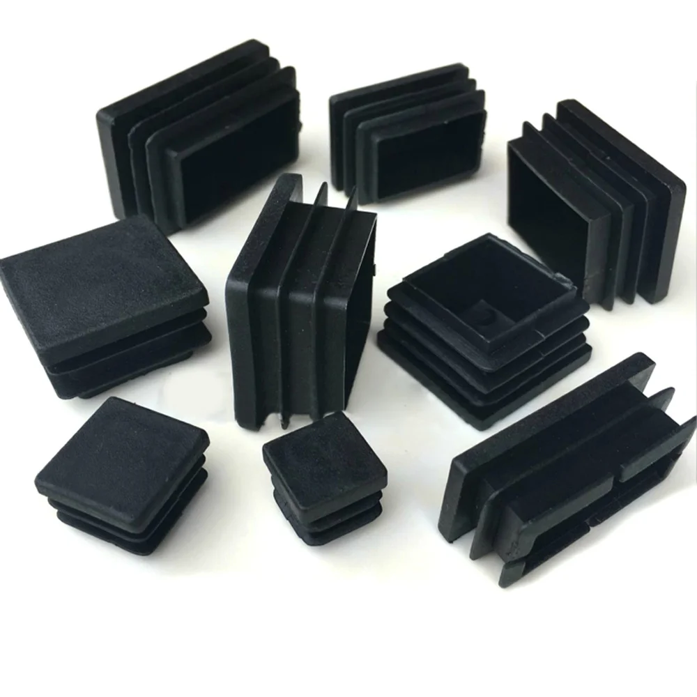 2/4/8 pcs square plastic black cap tube insert plug 10x10 to 100x100mm