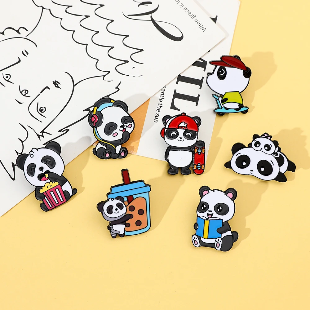 7 قطع لطيف الباندا أنيمي الكرتون بروش مضحك الفردية المينا شارة معدنية مجوهرات على ظهره الملابس والاكسسوارات هدية #6
