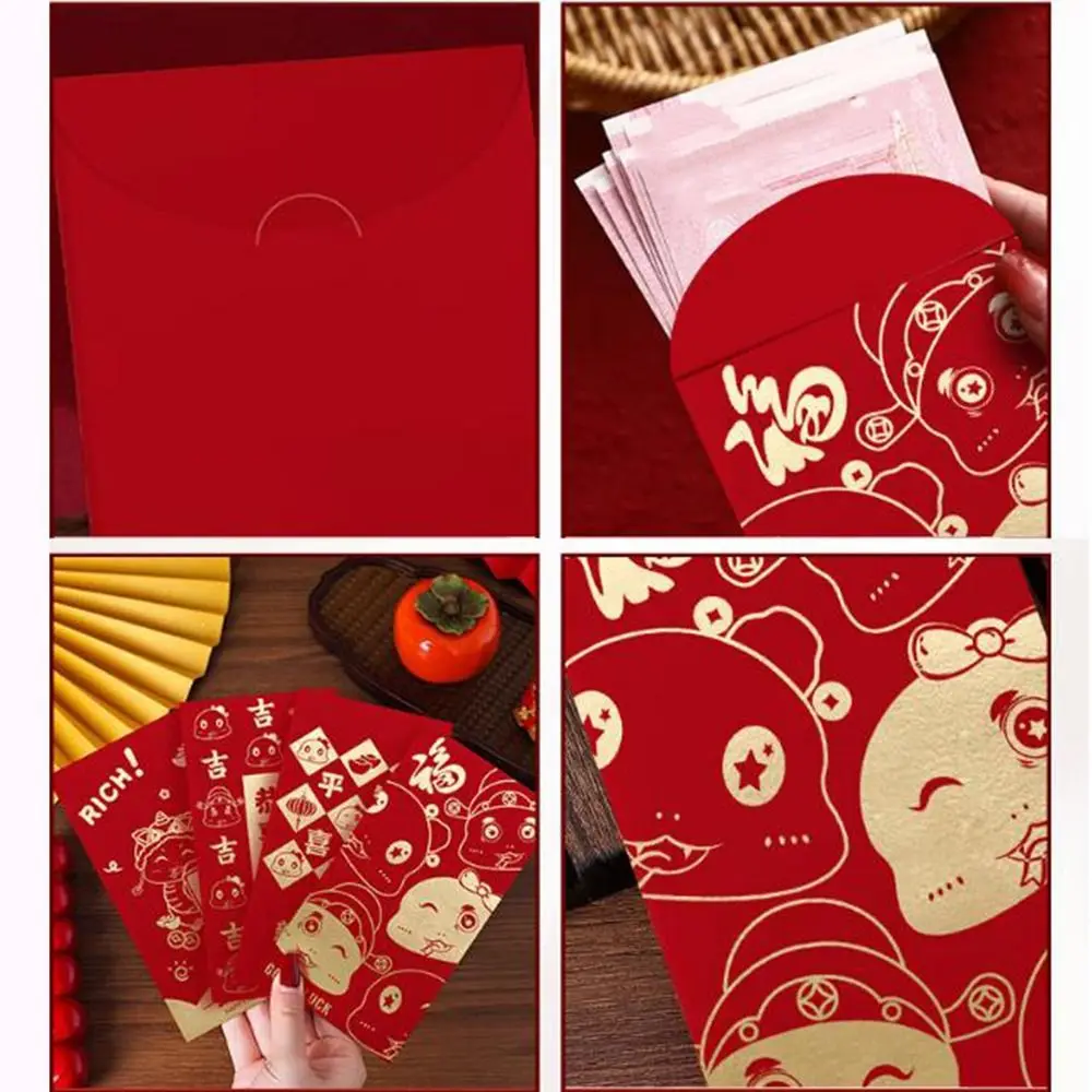 10 Uds. Sobres rojos chinos creativos bolsa de dinero de la suerte de dibujos animados de papel Hongbao año del serpiente bolsa de regalo de dinero regalos para niños