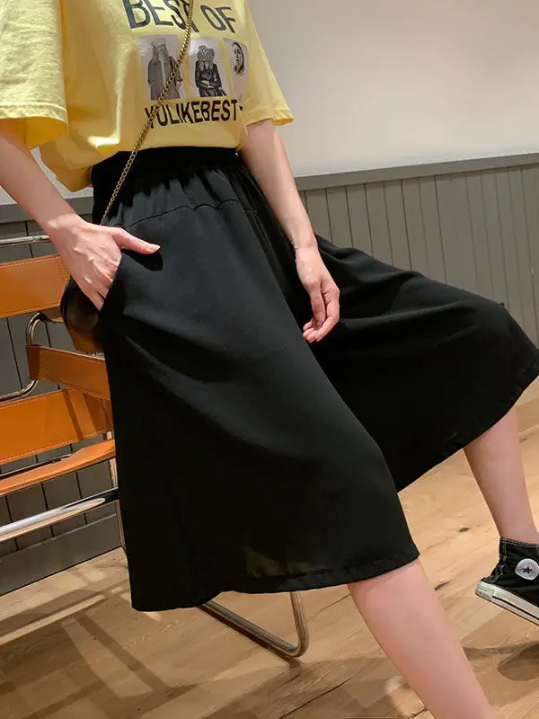plus Size Women's Summer Fashion High Waist Straight Leg Pants Black Slimming Shorts Casual Comfortable Breathable Polyester