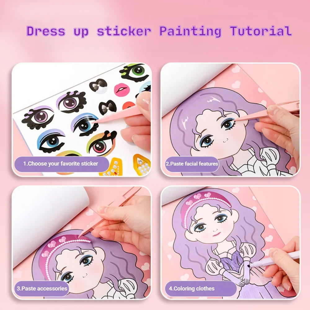 Meninas montessori brinquedo princesa vestir-se adesivo graffiti livro para colorir crianças desenho brinquedos diy pintura brinquedos educativos