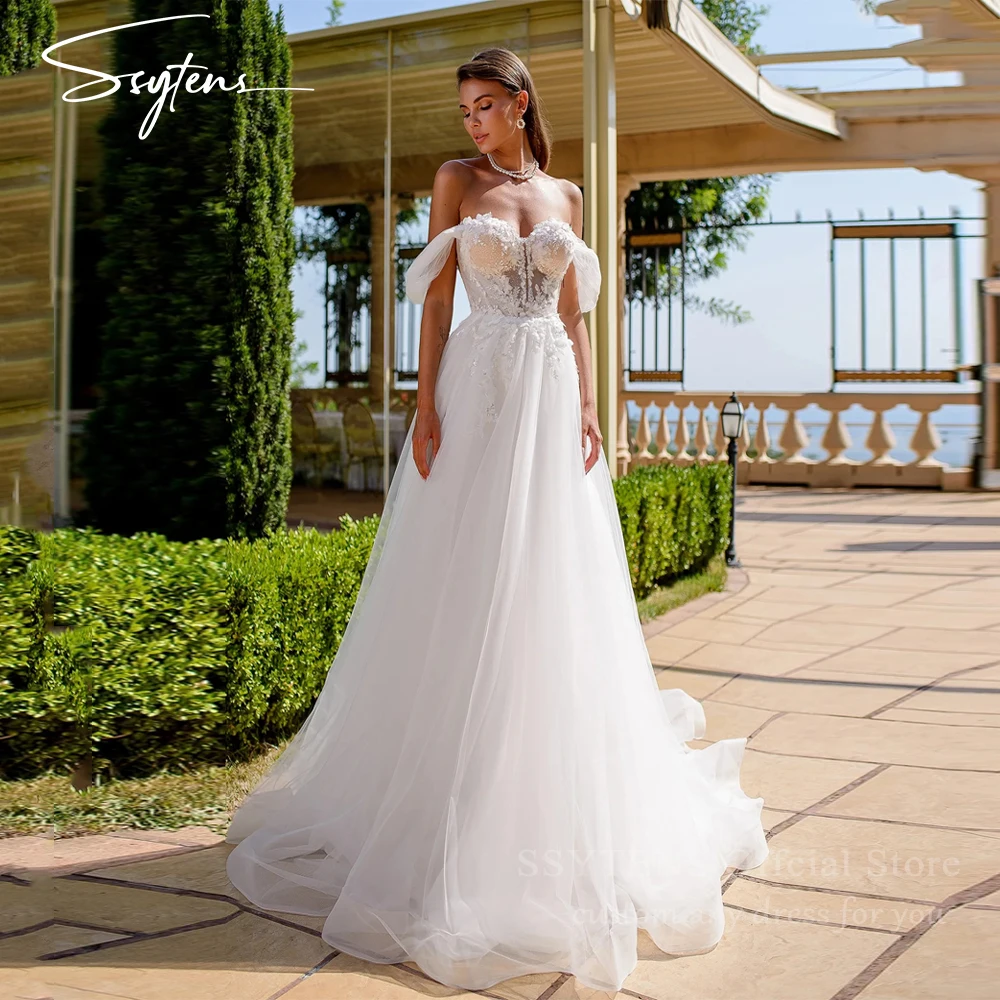 

SSYTENS Off Shoulder Lace Appliques Corset Bridal Dress A Line Satin Wedding Dresses 2026 High Quality Wedding Gowns Customized