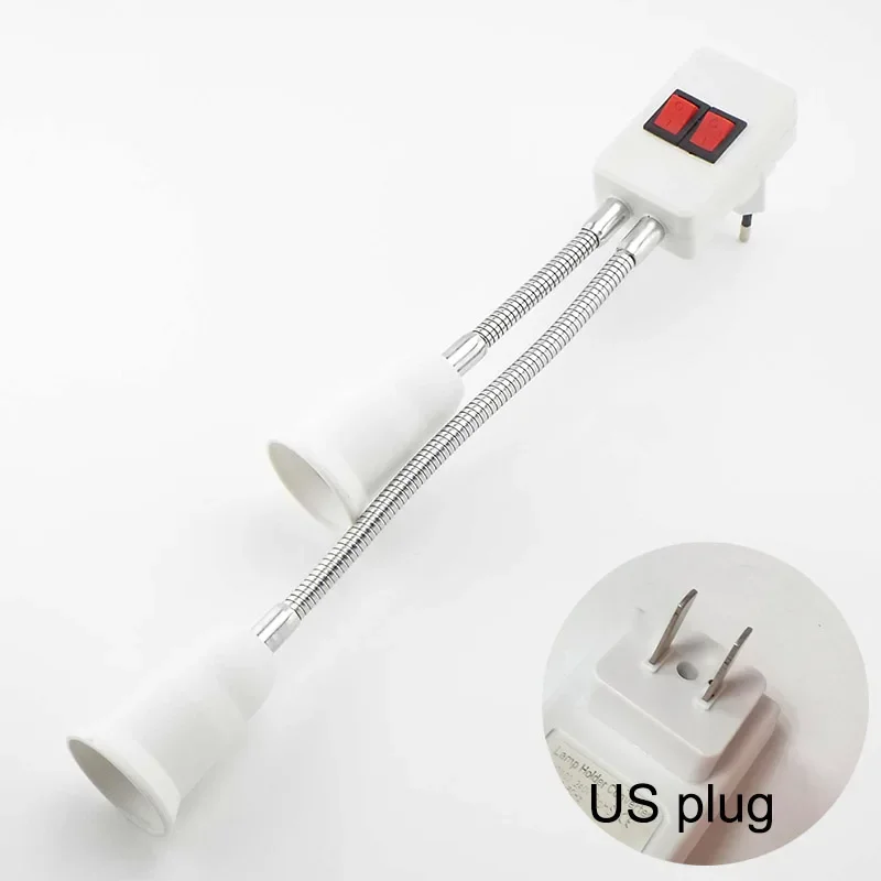 Led light Double E27 Lamp Bulb Bases Socket power Holder Adapter Converter On/Off Switch Adaptor AC 110-220V Flexible EU US plug