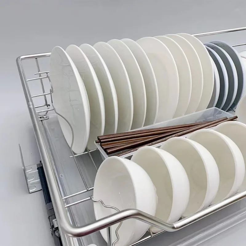

Kitchen cabinet pull basket 304 stainless steel double buffer drawer type bowl basket kitchen cabinet seasoning