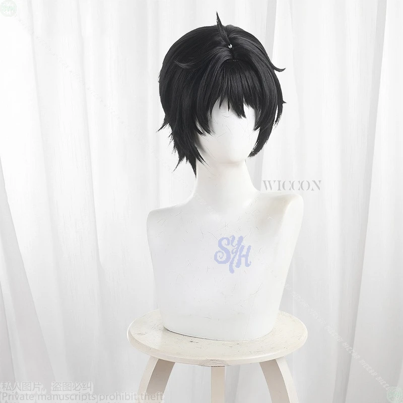 Wig Sintetis Hitam Pendek Anime Chitose-kun Wa Ramunebin No Naka Chitose Saku Cosplay DK untuk Pesta Halloween