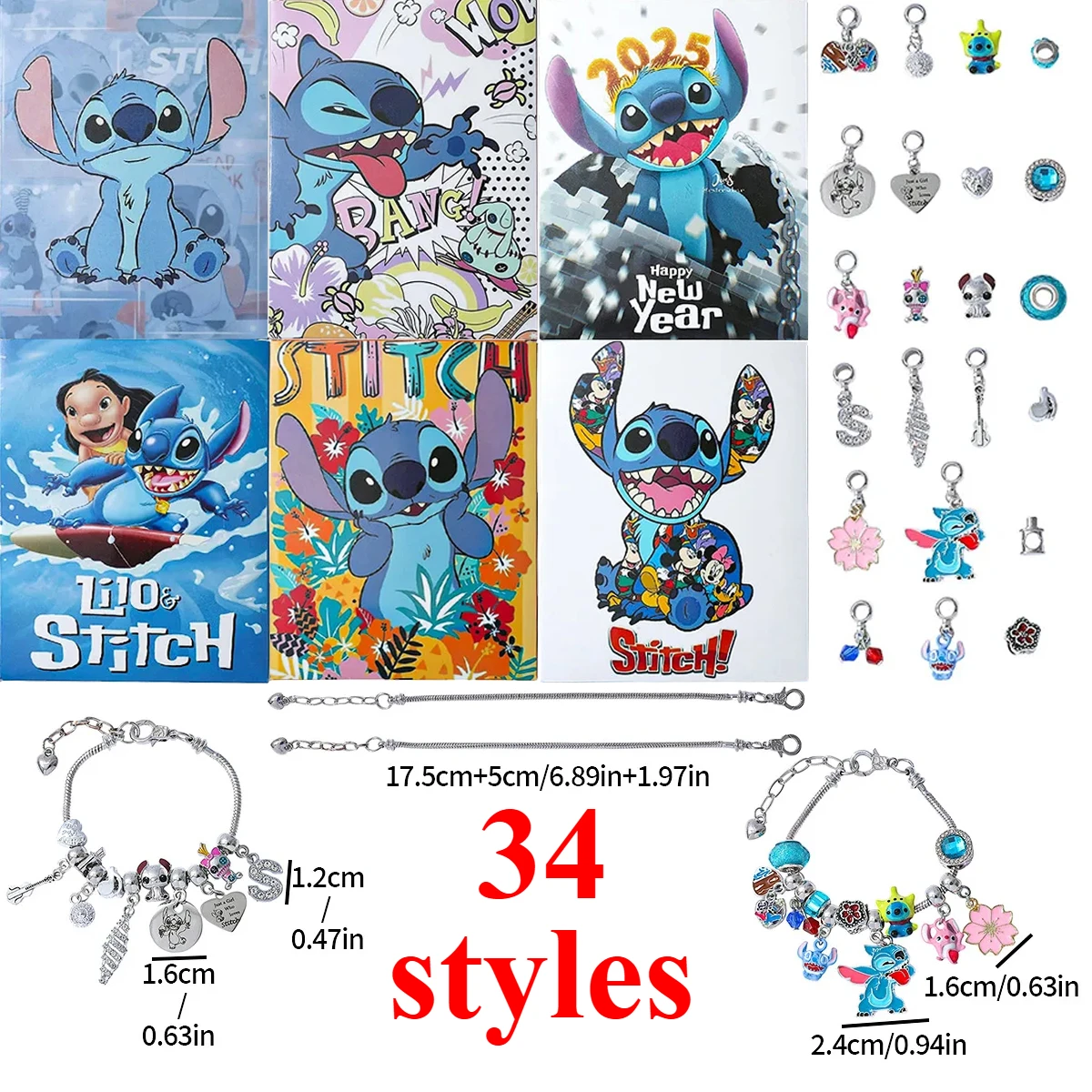 مجموعة صندوق أعمى DIY لسوار عيد الميلاد ديزني ستيتش هالو كيتي - مجموعة حرفية للعطلات مع سحر كهدية للأطفال