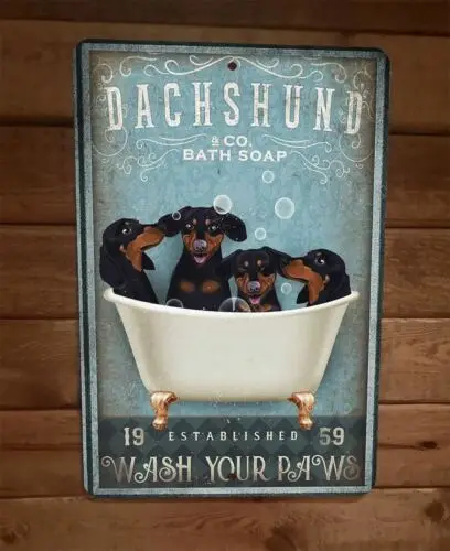 Dachshund Bath Soap 8x12 Metal Wall Sign Animal Poster #8