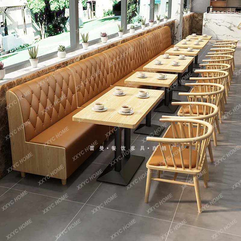 Milk tea shop solid wood table and chair combination coffee western restaurant card seat against the wall sofa hotel fast food