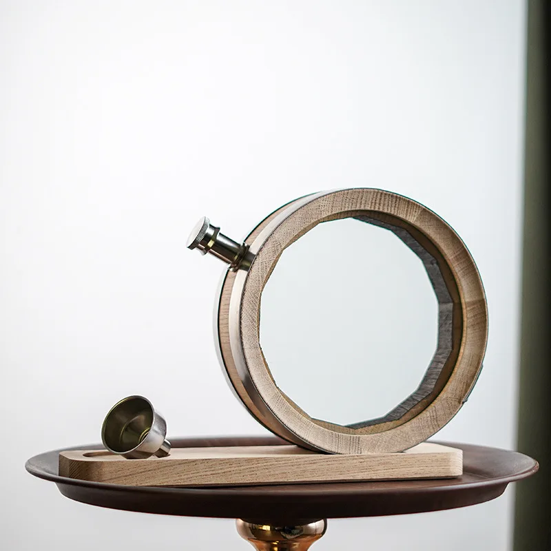 O-Shaped Visible 0.8L /1L Whiskey Brandy Barrel Visual Glass Oak Barrel Cocktail Shirley Barrel Bubble Barrel