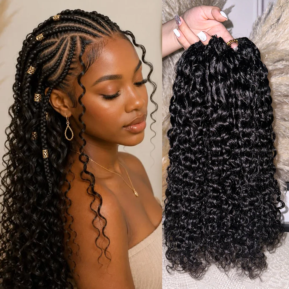 16-24 Inch For Braiding Boho Braids Loops Hook Curly 100% Human Hair Extension 2 3 4 5 Pcs Light Small Spirals Loops Feather Miracle Hair Hooks Pre Separated Without Knot 60g/Bundle Deep Wave Human Hair Strands For Braiding Twist