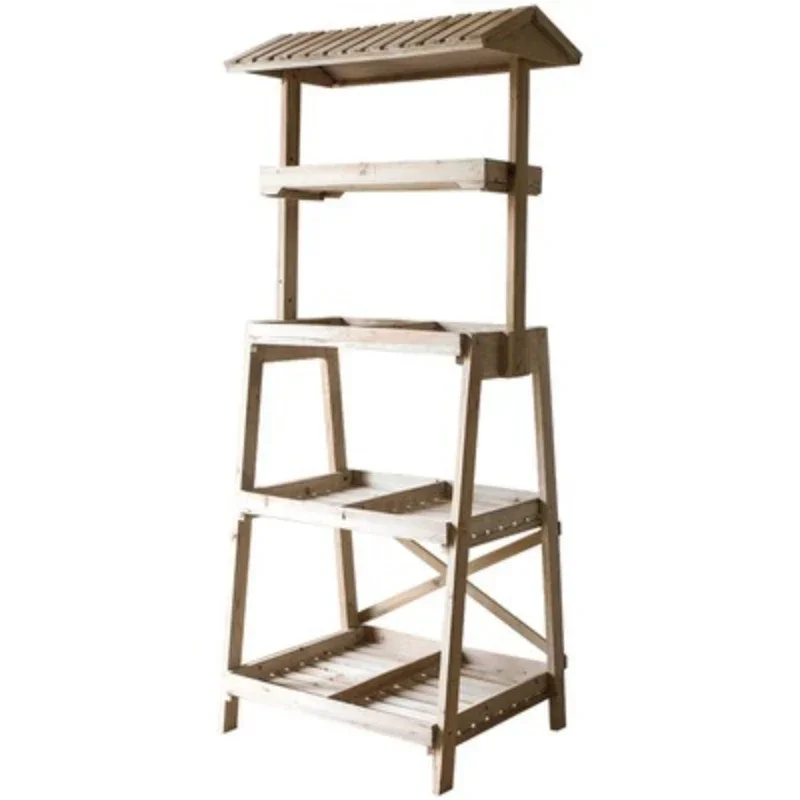 Large solid wood flower rack, shelf decoration display rack, multifunctional retro grocery garden balcony