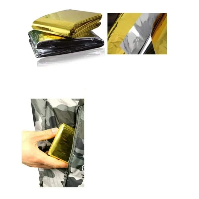 Manta de emergencia para exteriores, kit de rescate militar de primeros auxilios, manta térmica impermeable a prueba de viento para acampar y hacer senderismo