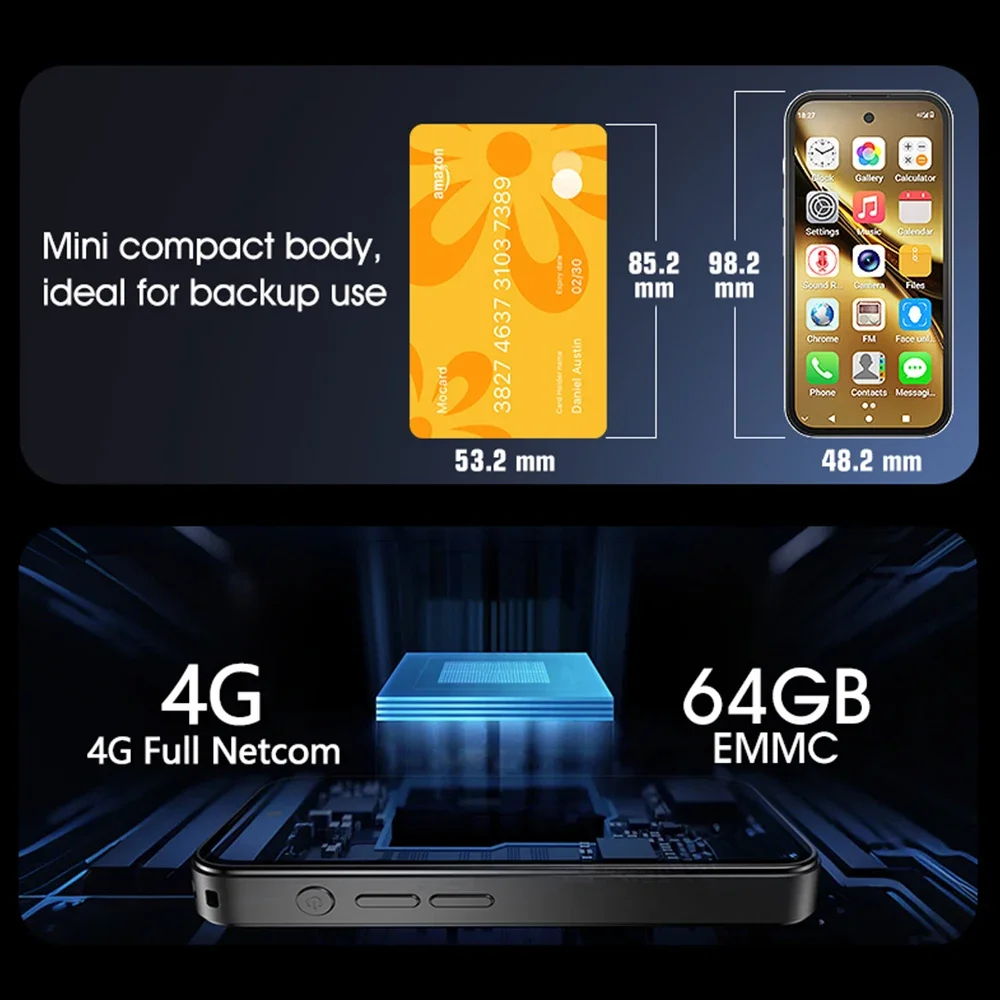 UNIWA 4G Mini Smartphone Q333  3.97inch HD 4GB RAM 64GB ROM Mobile Phones BT5.0 Google Play Store 2000mAh Face ID Small Phone