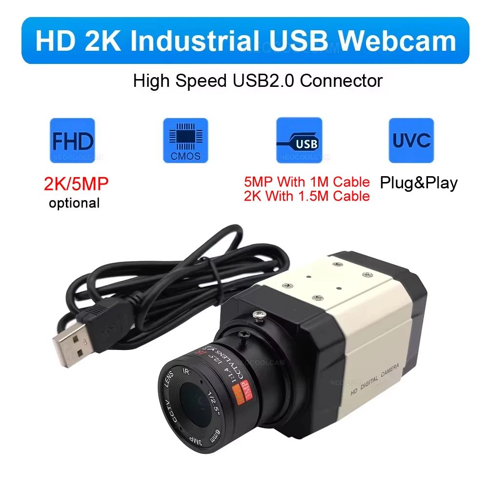Cámara web USB Industrial de 5MP 30fps IMX335 con lente CS Varifocal de 2,8-12m/5-50mm 2K 4MP F5253 cámara Usb OTG UVC Plug And Play